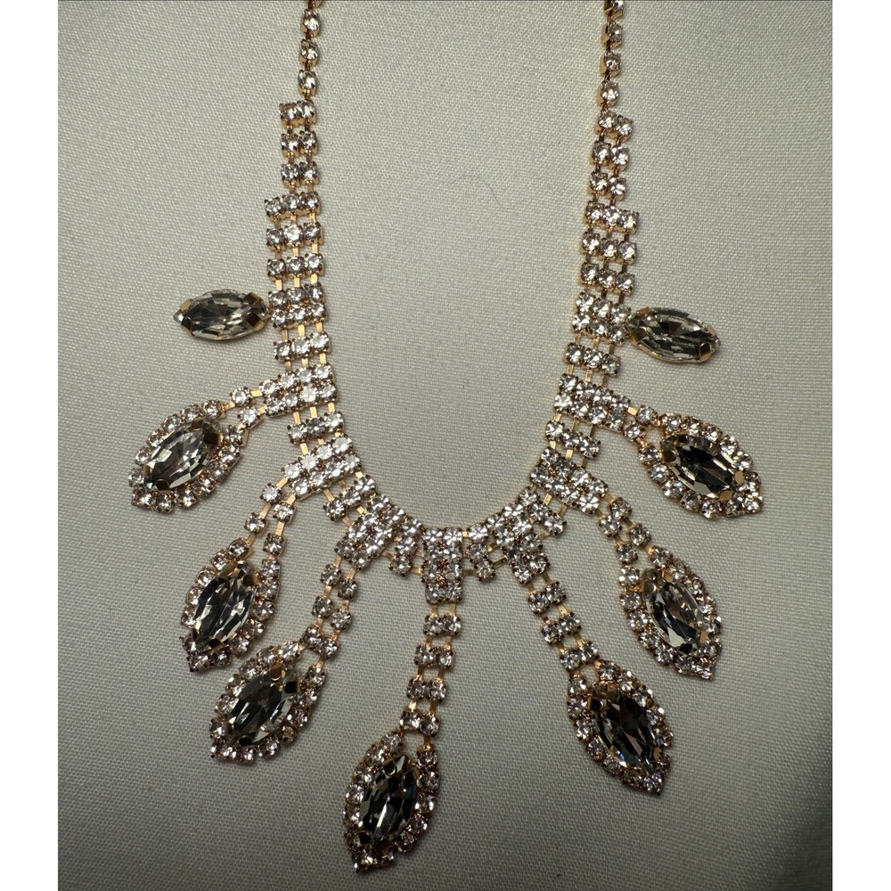 Paparazzi Gold Rhinestone Cascading Leaves Necklace & Earrings Set‎